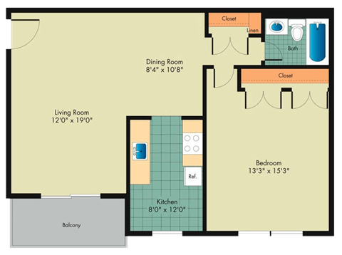 the blueprint of a floor plan of a unit with a bedroom and a living room